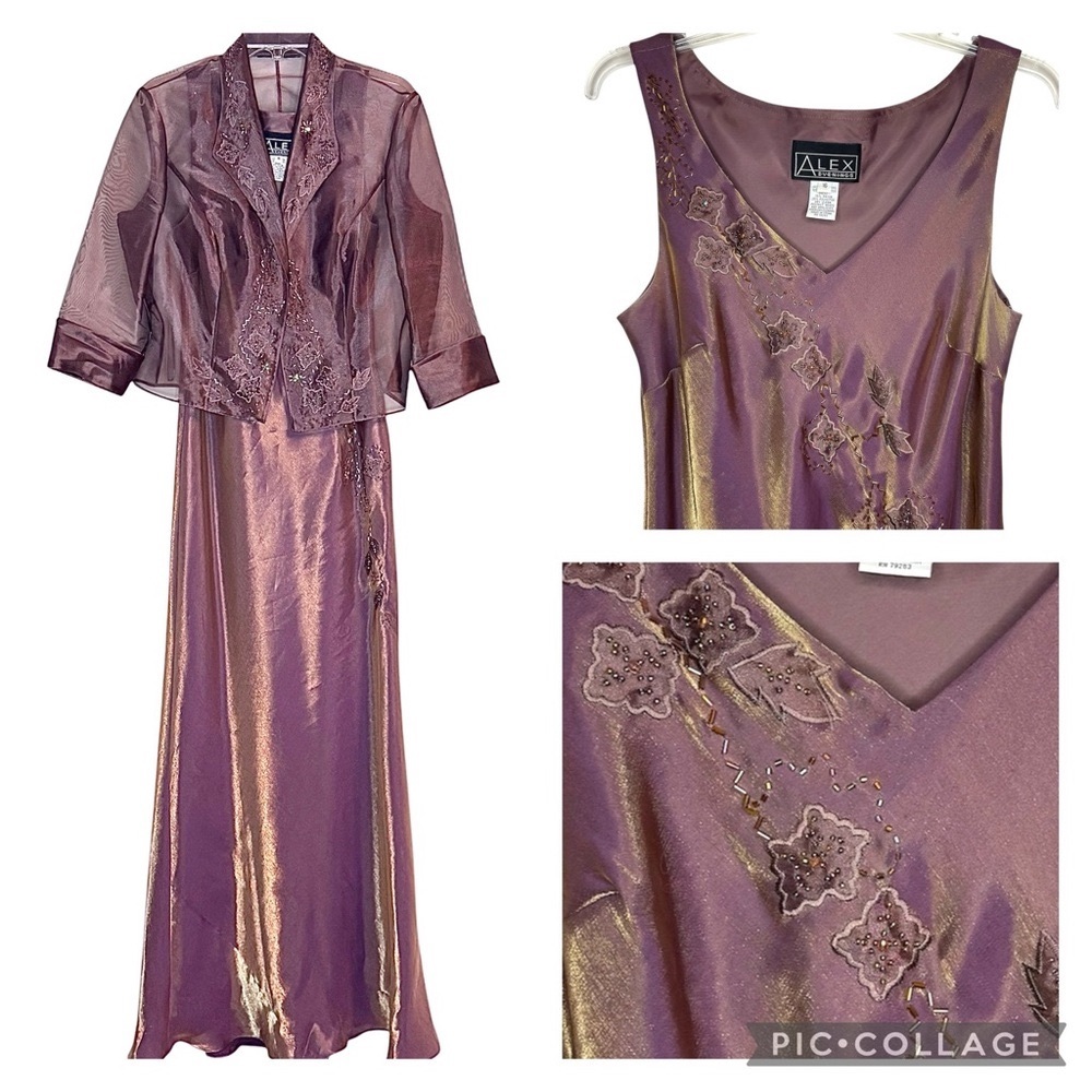Alex Evenings Lavender and Gold Embroidered Dress